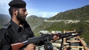 A Pakistani police officer at his post in Buner district (Mohammad Sajjad / AP)