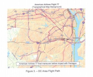 The flight path of American Airlines Flight 77 from the NTSB
