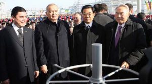 Presidents of China, Kazakhstan, Uzbekistan and Turkmenistan attend the opening of the new Turkmenistan-China gas pipeline, Turkmenabat, Turkmenistan, on December 14 2009 (http://www.akorda.kz)