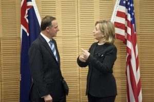 New Zealand Prime Minister John Key meets with U.S. Secretary of State Hillary Clinton on November 4, 2010 (Evan Vucci, Pool/AP)