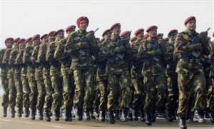 An Indian Army Parachute Regiment contingent marches past during Army Day parade in New Delhi, India, Thursday, Jan. 15, 2009. (Gurinder Osan/AP)