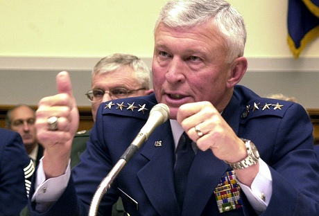 Gen. Ralph E. Eberhart briefs members of the House Armed Services Committee on March 13, 2003 (Photo: USAF)