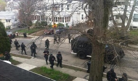 Police in the streets of Boston following the Marathon bombing (Photo: Infowars.com)