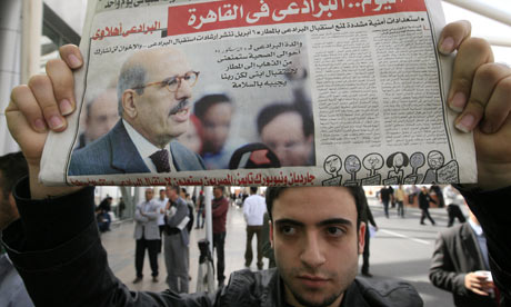 An Egyptian supporter of Nobel Peace laureate Mohamed ElBaradei waits at Cairo international airport. (Photograph: Khaled Desouki/AFP/Getty Images; Caption: The Guardian)
