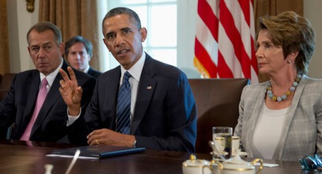 House Speaker John Boehner, President Barack Obama, and House Minority Leader Nancy Pelosi, September 3, 2013 (Carolyn Kaster/AP)