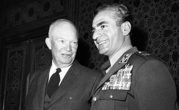 U.S. President Dwight D. Eisenhower and Shah Mohammad Reza Pahlavi of Iran in December 1959 at the Marble Palace in Tehran, Iran. (AP)