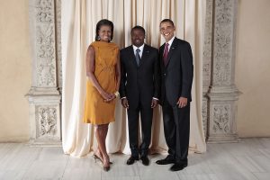 President Barack Obama and First Lady Michelle Obama pose for a photo during a reception at the Metropolitan Museum in New York with Faure Gnassingbe, President of the Togolese Republic, September 23, 2009 (Lawrence Jackson/White House)