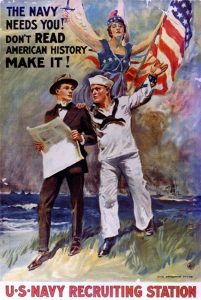 World War I U.S. Navy propaganda poster (1917 or 1918) by American artist and illustrator James Montgomery Flagg (1877-1960).