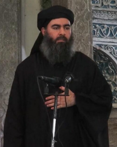 Abu Bakr al-Baghdadi, leader of the Islamic State, addressing followers in Mosul, Iraq, July 2014 (Al-Furqān Media)