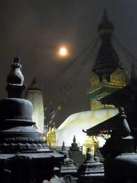 Kathmandu’s Monkey Temple under a full moon (Photo: Alonzo Lyons)