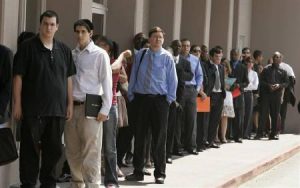 job-fair-line People wait in line at a job fair in Los Angeles (Reuters)