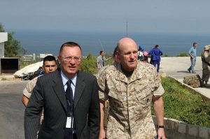 U.S. Ambassador to Lebanon Jeffrey D. Feltman, with Marine Corps Brig. Gen. Carl Jensen, during the evacuation of Beirut on July 19, 2006 (Photo: James H. Frank/USMC).