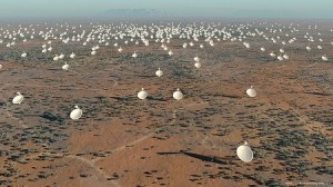 Will Africa Be Home to the World’s Largest Radio Telescope? An artist's rendering of the SKA antennas (SKA Project Development Office and Swinburne Astronomy Productions)