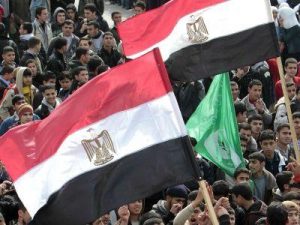 Palestinians in Gaza celebrate Egypt's revolution.