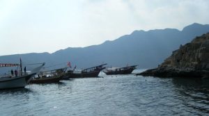 Traditional Omani Dhows, Paragraph Island, northern Oman, right inside of the Strait of Hormouz. (Photo courtesy of the author.)