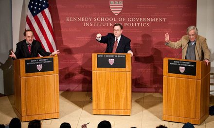 Alan Dershowitz (left) and Noam Chomsky (right) debated at Harvard University in 2005 (Photo: Harvard)