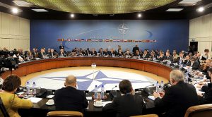 U.S. Defense Secretary Robert M. Gates and other members of NATO Ministers of Defense and of Foreign Affairs meet at NATO headquarters in Brussels, Belgium, Oct. 14, 2010, to give political guidance for the November meeting of Allied Heads of State and Government at the NATO Summit in Lisbon, Portugal. (Jerry Morrison/DOD)