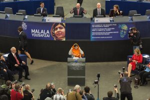 Malala Yousafzai was awarded the Sakharov prize for freedom of thought by the European Parliament on November 20, 2013 (Claude TRUONG-NGOC/Wikimedia Commons)