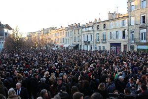 A rally in Bordeaux in support of the victims of the terrorist attack on the office of Charlie Hebdo in Paris, France (LeJC/Wikimedia Commons)