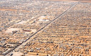 The view of the Za'atri camp for Syrian refugees in Jordan from a helicopter carrying US Secretary of State John Kerry and Jordanian Foreign Minister Nasser Judeh on July 18, 2013 (US State Department)