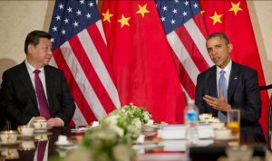 US President Barack Obama during a bilateral meeting with Chinese President Xi Jinping at the US Ambassador's Residence in Amsterdam, Netherlands, Monday, March 24, 2014. (US Embassy The Hague)