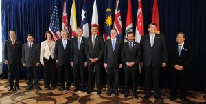 US President Barack Obama (center) with leaders of TPP member and prospective member states at a summit on November 14, 2010