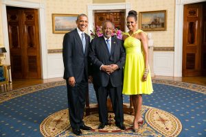 President Barack Obama and First Lady Michelle Obama with Djibouti President Ismail Omar Guelleh. (Amanda Lucidon/White House)