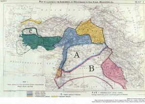 A map illustrating how Britain and France planned to divide the Middle East with the Sykes-Picot Agreement of 1916 (Paolo Porsla/CC BY-SA 2.0)