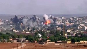 A Western "coalition" airstrike on the town of Kobane, Syria (public domain)