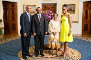 US President Barack Obama and First Lady Michelle Obama with Ethiopian Prime Minister Hailemariam Desalegn and Ms. Roman Tesfaye in the White House, August 5, 2014 (Amanda Lucidon/White House)