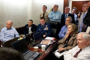 President Barack Obama and members of his National Security Council in the White House Situation Room monitoring the operation against Osama bin Laden in Pakistan on May 1, 2011 (White House)