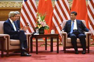 U.S. Secretary of State John Kerry speaks with Chinese President Xi Jinping to discuss the conclusion of the 5th Annual U.S.-China People-to-People Exchange and Sixth Strategic and Economic Dialogue between the two nations on July 10, 2014. (US State Department)