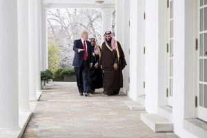 President Donald Trump walks with Mohammed bin Salman bin Abdulaziz Al Saud, Deputy Crown Prince and Minister of Defense of the Kingdom of Saudi Arabia, along the West Colonnade of the White House, Tuesday, March 14, 2017. (Shealah Craighead/White House)