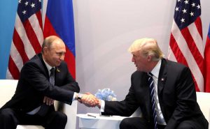 Russian President Vladimir Putin meeting with US President Donald Trump on the sidelines of the G20 summit in Hamburg, Germany, July 7, 2017 (The Kremlin)
