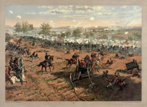 "Battle of Gettysburg" by Thure de Thulstrup (1848-1930). (Original work, public domain; restoration by Adam Cuerden)