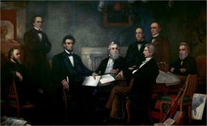 "First Reading of the Emancipation Proclamation by President Lincoln", oil on canvas by Francis Bicknell Carpenter (1830-1900) [Public Domain]