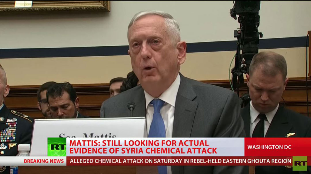 US Secretary of Defence James Mattis (Screen capture from RT video on YouTube)