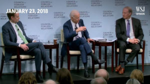 A screenshot from a video published by the Wall Street Journal in which Joe Biden brags about how he bribed the Ukrainian government into firing a prosecutor.